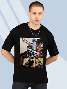 CHKOKKO  Graphic Printed Short Sleeves Round Neck Oversized Cotton T-shirt