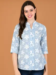 Boholyfe Floral Printed Cotton Mandarin Collar Casual Shirt