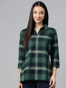 One Femme Checked Cotton Shirt Style Longline Top