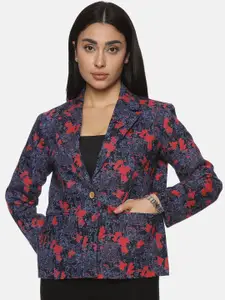 Indyvarna Printed Cotton Notched Lapel Collar Single Breasted Blazer