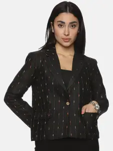 Indyvarna Printed Notched Lapel Collar Single-Breasted Cotton Blazer