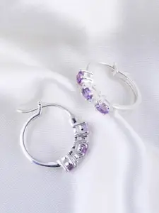HIFLYER JEWELS 925 Sterling Silver Amethyst Circular Hoop Earrings