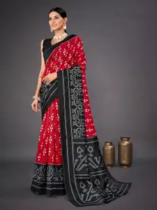 Anouk Red Floral Printed Art Silk Ikat Saree