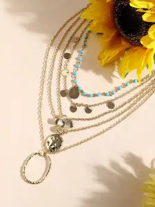 SOHI Gold-Plated Beads Beaded Layered Necklace