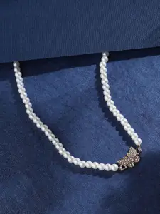 SOHI Gold-Plated Stones Studded Beads Beaded Butterfly Necklace