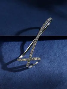 SOHI Women Silver-Plated Stone-Studded Twisted Finger Ring