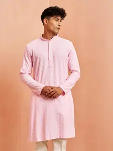 VASTRAMAY Embroidered Long Sleeves Mandarin Collar Sequinned Pastels Kurta