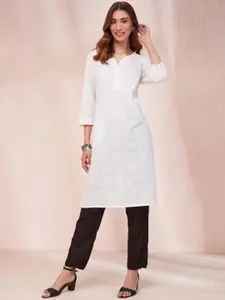 Fabindia Embroidered V-Neck Three-Quarter Sleeves Thread Work Kurta