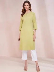 Fabindia Striped Woven Design Keyhole Neck Cotton Straight Kurta