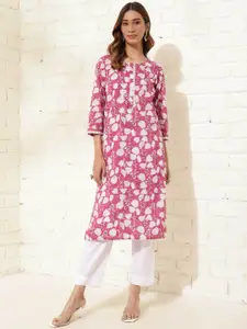 Fabindia Ethnic Motifs Printed Round Neck Three-Quarter Sleeves Cotton Kurta