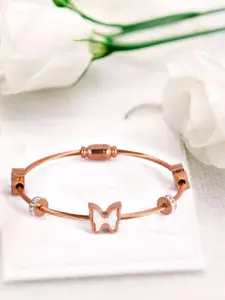 MEENAZ Rose Gold-Plated American Diamond-Studded Stainless Steel Kada Bracelet
