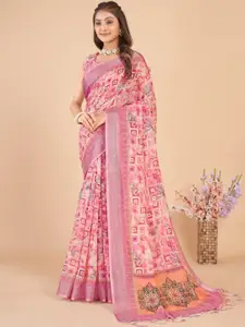 Anouk Pink Linen Blend Saree