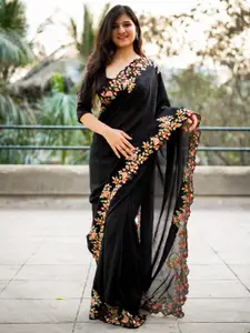 Anouk Black Embroidered Embellished Art Silk Saree