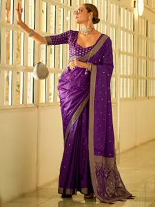 Anouk Purple & Gold-toned Ethnic Motifs Woven Design Zari Banarasi Saree