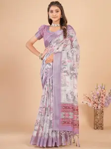 Anouk Off White & Pink Ethnic Motifs Printed Saree