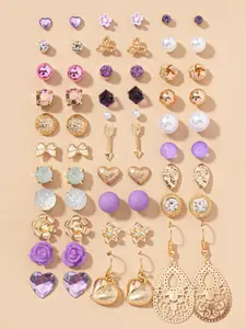 Jewels Galaxy Set Of 30 Gold Plated Crystals & Pearl Beaded Contemporary Stud Earrings