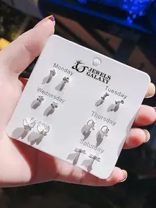 Jewels Galaxy Set Of 6 Silver-Plated Crystals Beaded Contemporary Stud Earrings