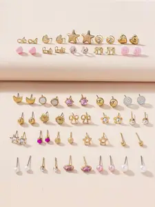 Jewels Galaxy Set of 30 Gold Plated Crystals Studs Earrings