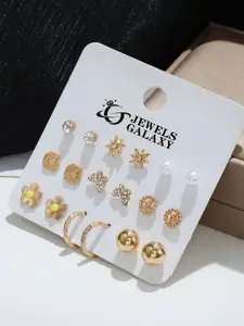 Jewels Galaxy Set Of 9 Gold-Plated Studs Earrings