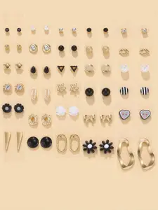 Jewels Galaxy Set of 30 Gold Plated Crystals Studs Earrings