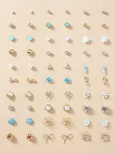 Jewels Galaxy Set Of 30 Gold-Plated Crystal Studded and Beaded Studs
