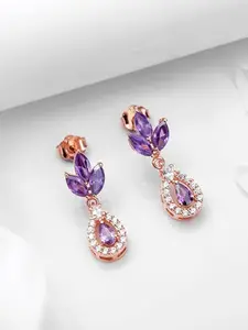 Zavya 925 Pure Sterling Silver Rose Gold-Plated Cubic Zirconia Drop Earrings