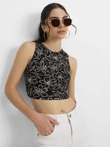 JUNEBERRY Floral Print Cotton Tank Crop Top