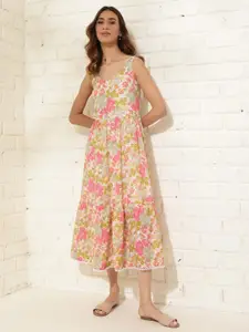 Fabindia Floral Printed Cotton Fit & Flare Midi Dress