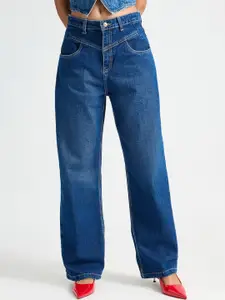 FREAKINS Blue Women Straight Fit High-Rise Light Fade Pure Cotton Jeans