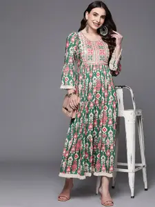 Indo Era Printed Gathered or Pleated A-Line Ethnic Dress
