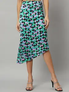Chemistry Abstract Printed Satin A-Line Flared Knee Length Skirt