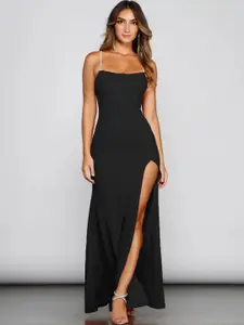 CLAFOUTIS Shoulder Straps Crepe Maxi Dress