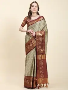 DIVASTRI Floral Woven Design Zari Silk Cotton Banarasi Saree