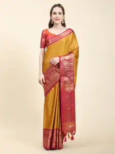 DIVASTRI Floral Woven Design Zari Pure Cotton Banarasi Saree