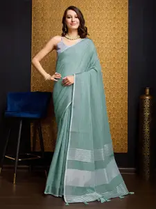 Anouk Green and silver-toned Woven Design Zari Saree