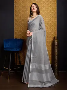 Anouk Grey Woven Design Zari Saree