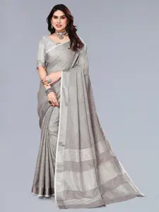 Anouk Grey and silver-toned Woven Design Zari Saree