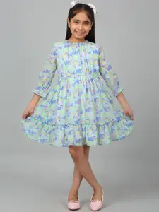 Cantabil Girls Floral Printed Round Neck Georgette Fit & Flare Dress