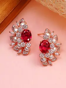 Designbox Alloy Stone Studded Floral Studs Earrings