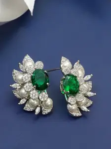 Designbox Alloy Stone Studded Floral Studs Earrings
