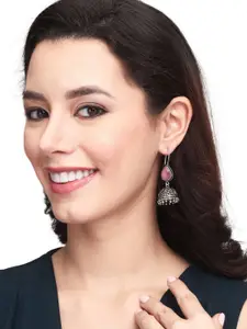 Anvik Silver-Plated Stone Studded Teardrop Shaped Jhumkas