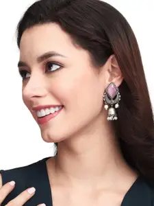 Anvik Silver-Plated Stone Studded Geometric Jhumkas