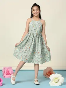 BAESD Girls Floral Printed Shoulder Straps Fit & Flare Dress