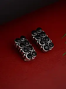 Anvik Silver-Plated American Diamond Geometric Oxidised Stud Earrings