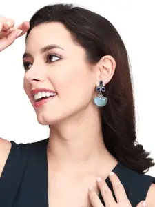 Anvik Silver-Plated American Diamond Contemporary Oxidised Drop Earrings