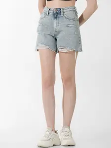 ONLY Women Washed High-Rise Pure Cotton Denim Shorts