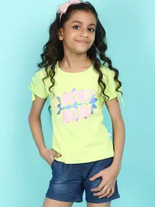V-Mart Girls Printed Pure Cotton T-shirt With Shorts