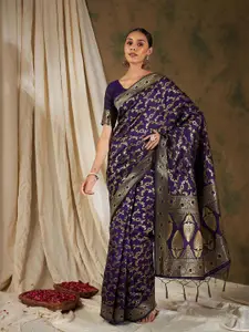 Ishin Purple Ethnic Motifs Woven Design Zari Banarasi Saree