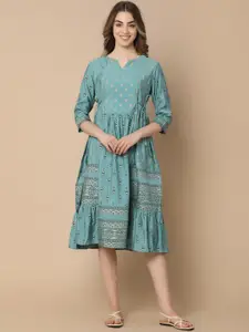 V-Mart Notched Neck Ethnic Printed  Viscose Rayon Straight Kurta