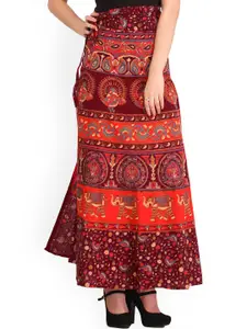 Exotic India Women Printed Pure Cotton Wrap Maxi Skirts
